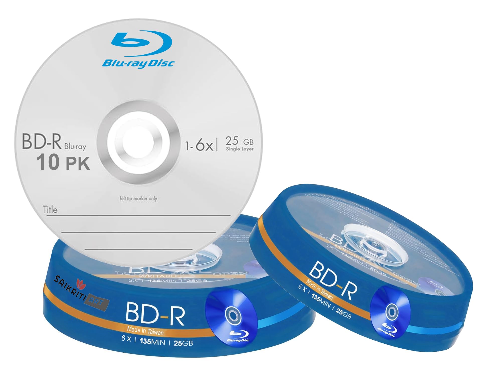 Premium Brand Blank Blu Ray 25 GB BD-R 6X Speed Spindle Cake Box
